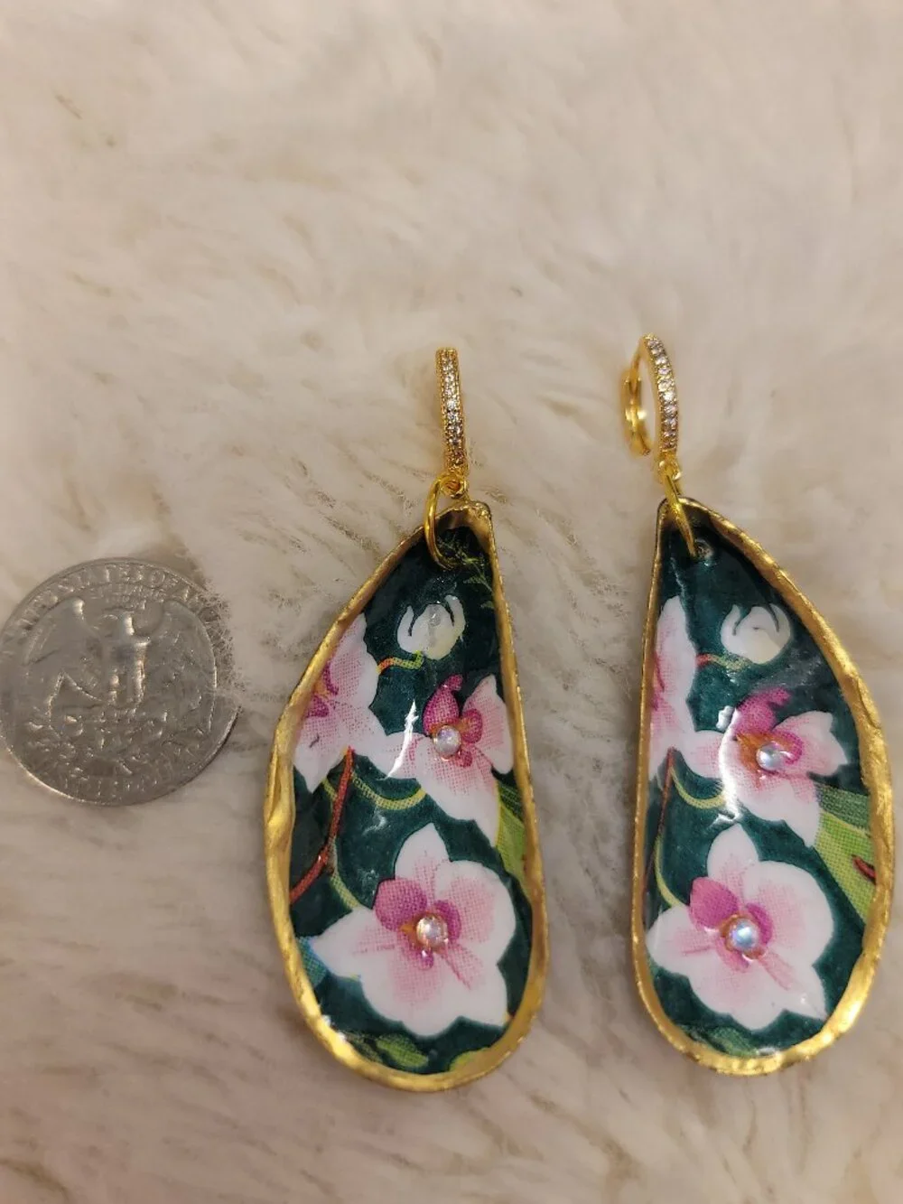 Handmade Green & Pink Mussel Shell Earrings